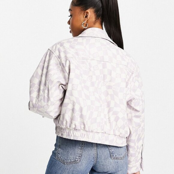 NWT- ASOS * Printed Faux Leather Bomber Jacket in Lilac * Size 12 - Picture 3 of 13
